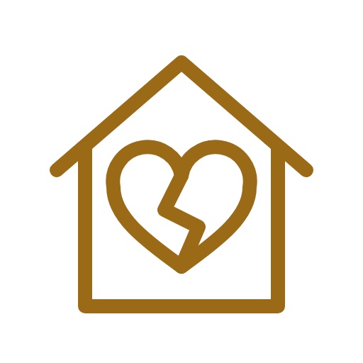 Domestic violence restraining order defense icon – house with a broken heart