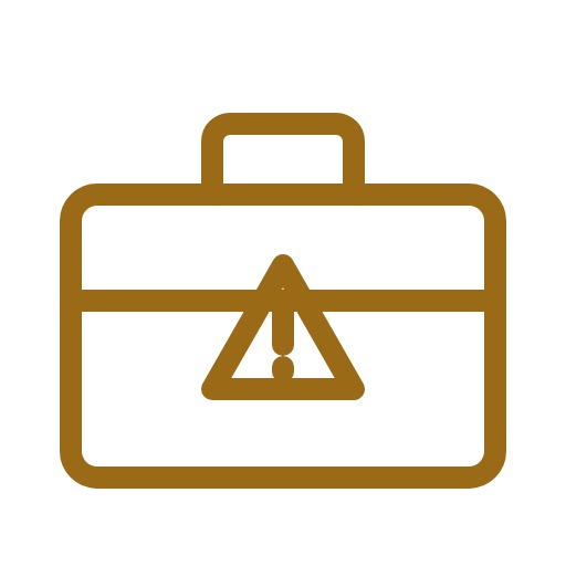 Workplace violence restraining order defense icon – briefcase with warning sign
